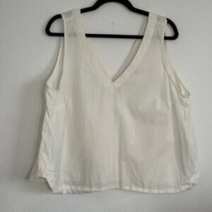 Madewell Women’s 1X Ivory Button Front Tank Top Sleeveless V Neck Cotton‎ Blend